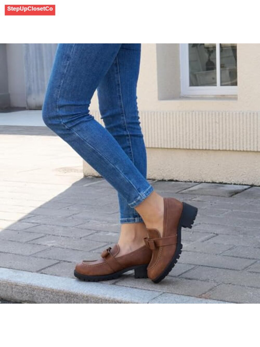 Platform Loafers Women Faux Leather Slip On Chunky Penny Work Office Shoes - Picture 6 of 6